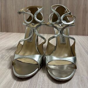 *Jimmy Choo Lang Silver Liquid Mirrored Size 39/8-8.5 Strappy Heels